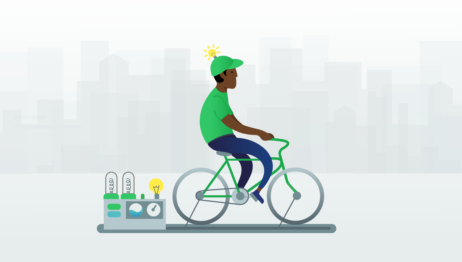 Illustration of a man riding a bicycle-powered generator