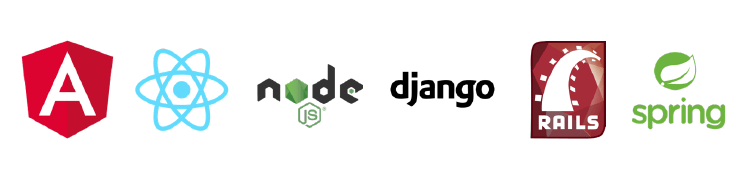 Different frameworks', like Angular and Django, logos