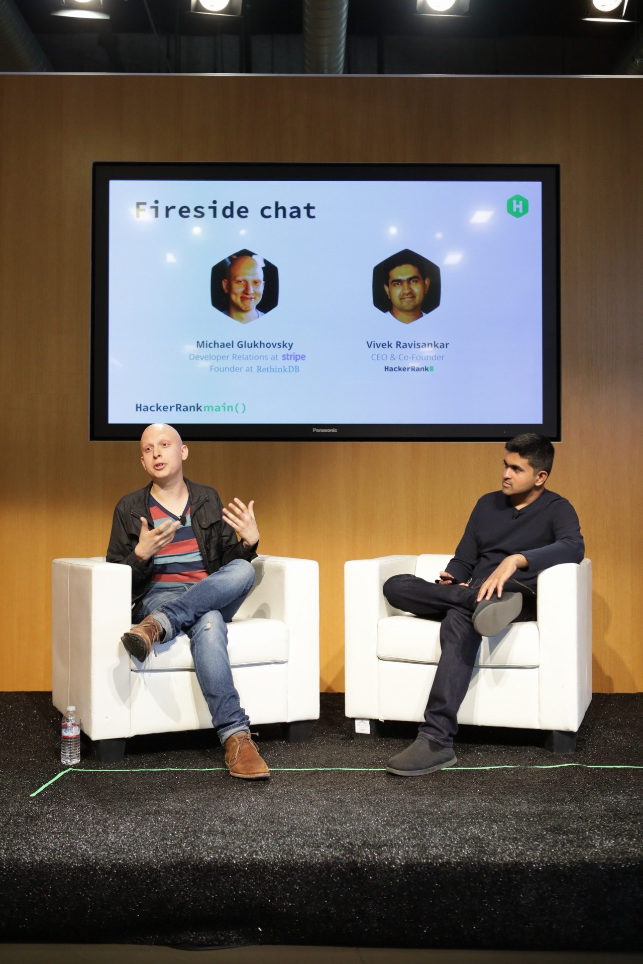 Fireside chat with Developer Relations In-Charge at Stripe, Michael Glukhovsky at Hackerrank.Main()
