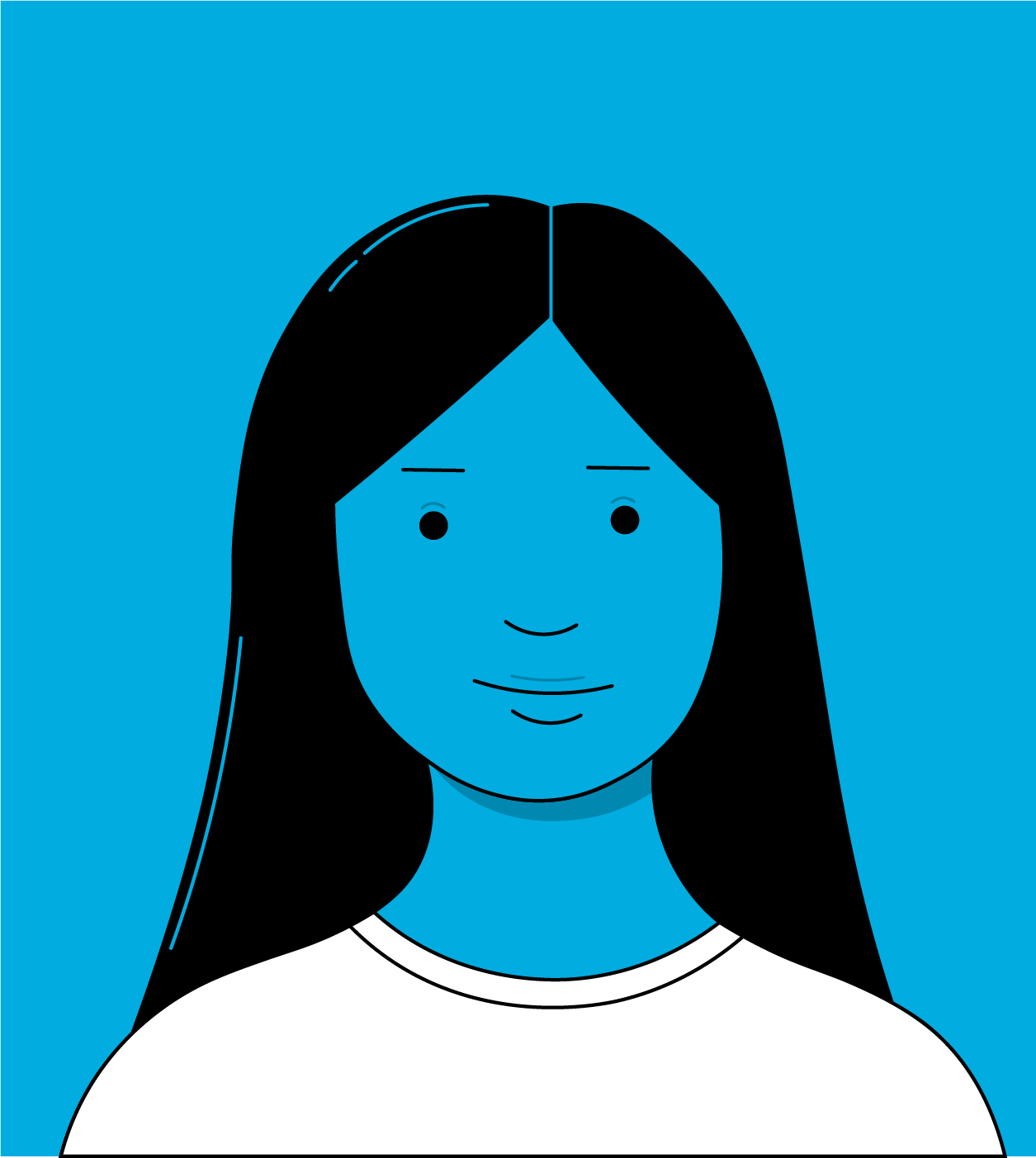 Illustration of headshot of a smiling woman wearing a white tee