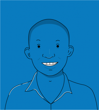 Illustrated headshot of a man wearing a shirt, smiling