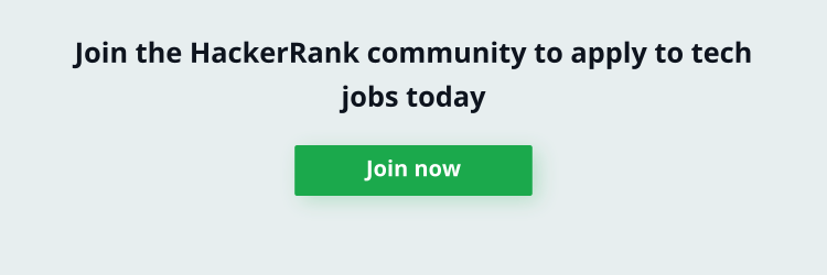 Banner reading "Join the Hackerrank Community to apply to tech jobs today"