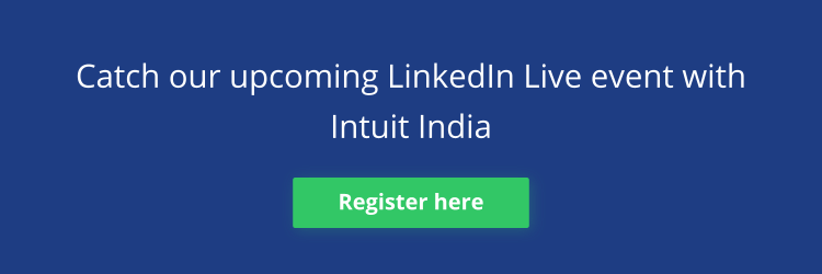 Banner reading "Catch our upcoming LinkedIn Live event with Intuit India"
