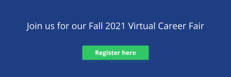 Banner reading "Join us for our Fall 2021 Virtual Career Fair"