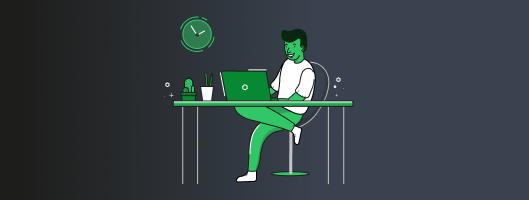 Illustration of a man seated at a desk with a laptop