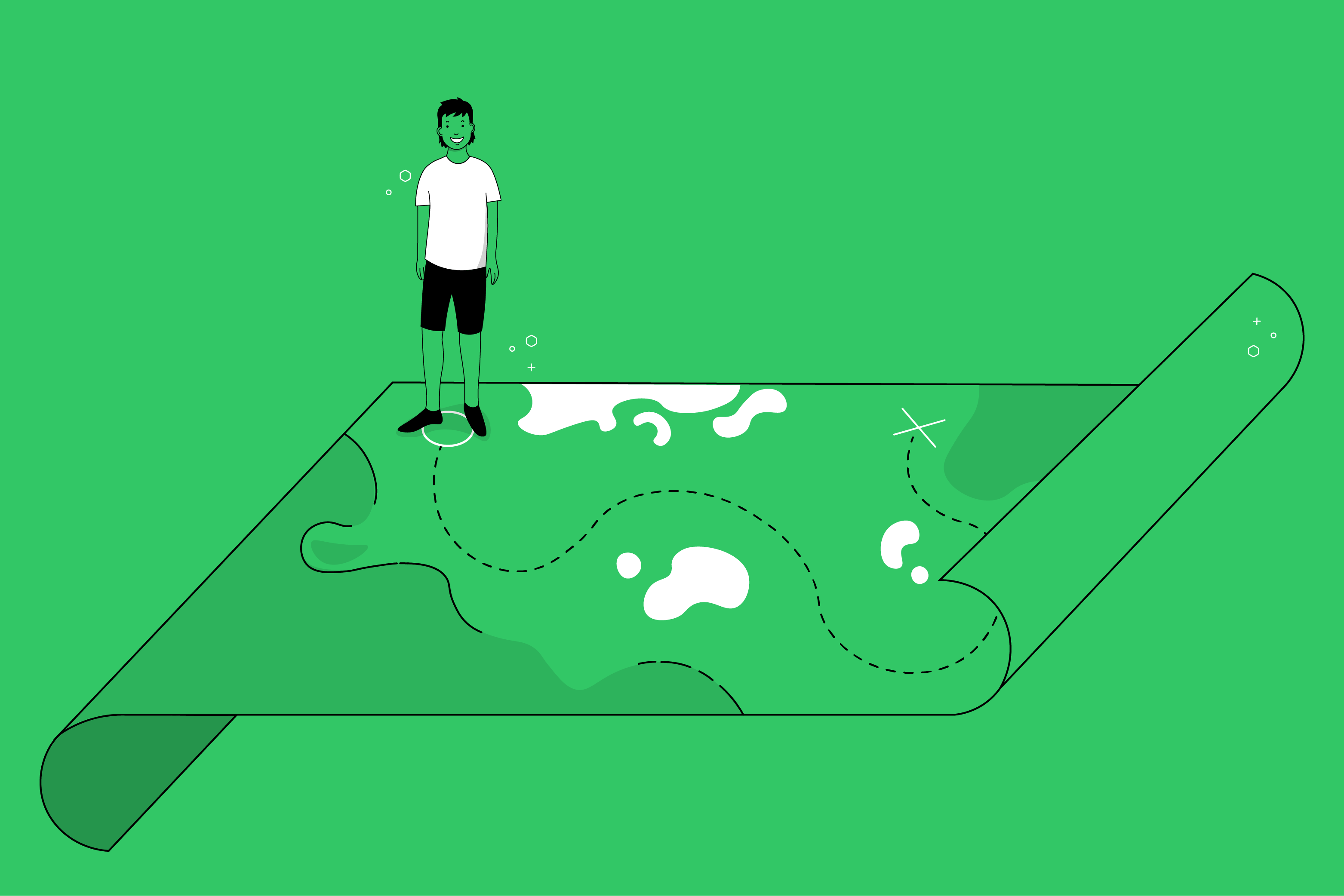 Illustration of a man standing on a giant map