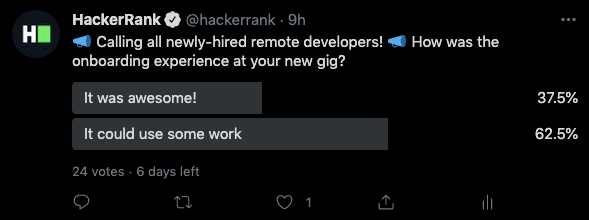 Twitter poll on onboarding for remote developers