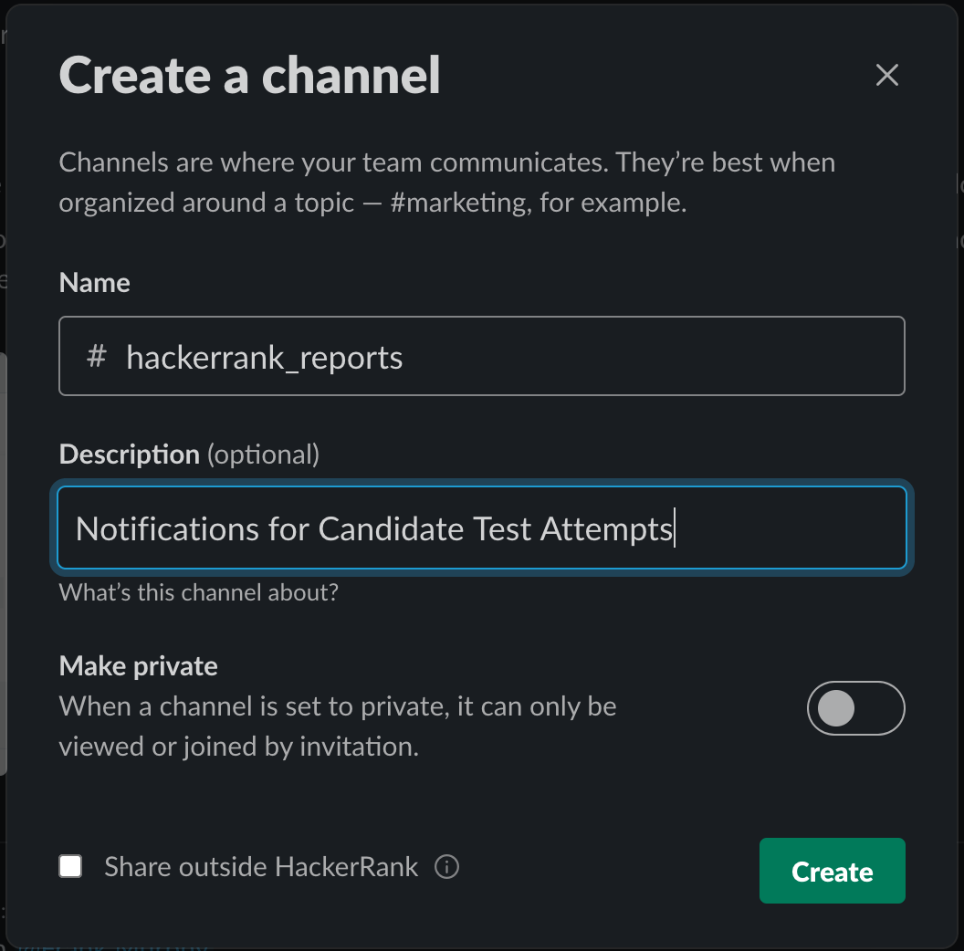Slack create a channel screenshot