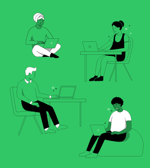Illustration of four people working on their laptops