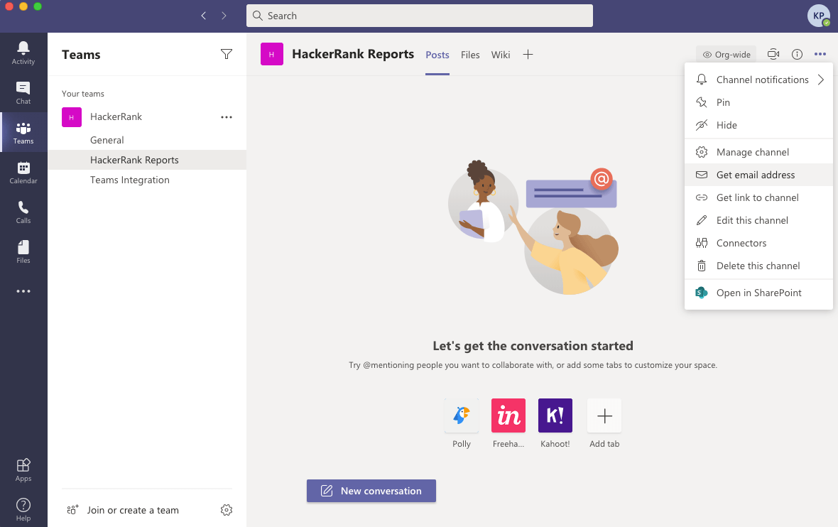 Microsoft Teams "get email address" screenshot