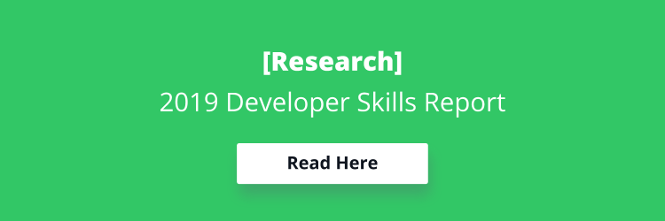 Button that reads: "[Research] 2019 Developer Skills Report - Read Here"
