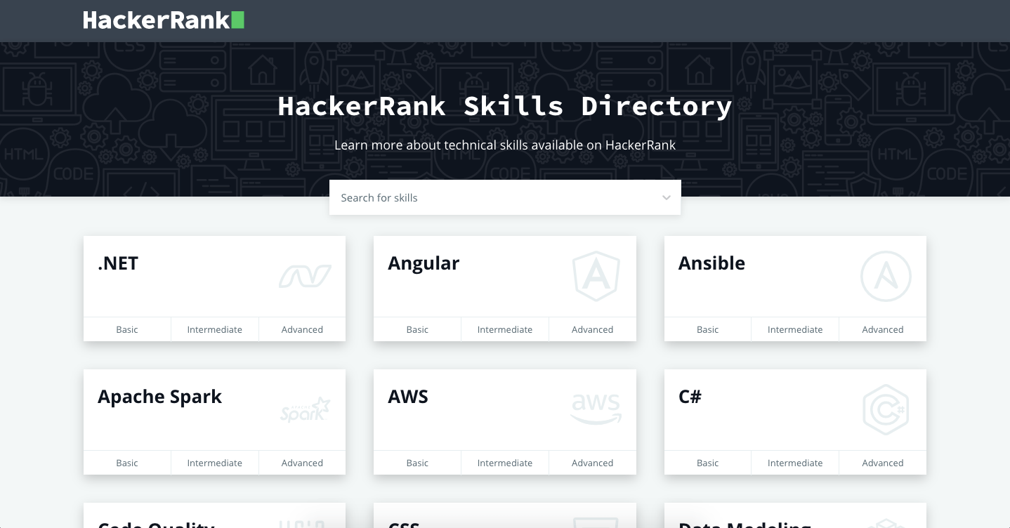 Screenshot of Hackerrank Skills Directory