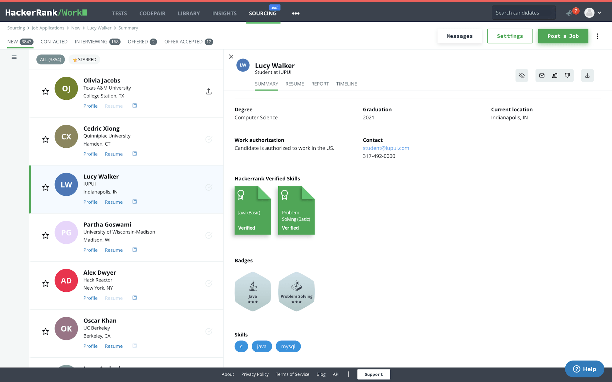 Summary tab under the sourcing dashboard in Hackerrank for Work