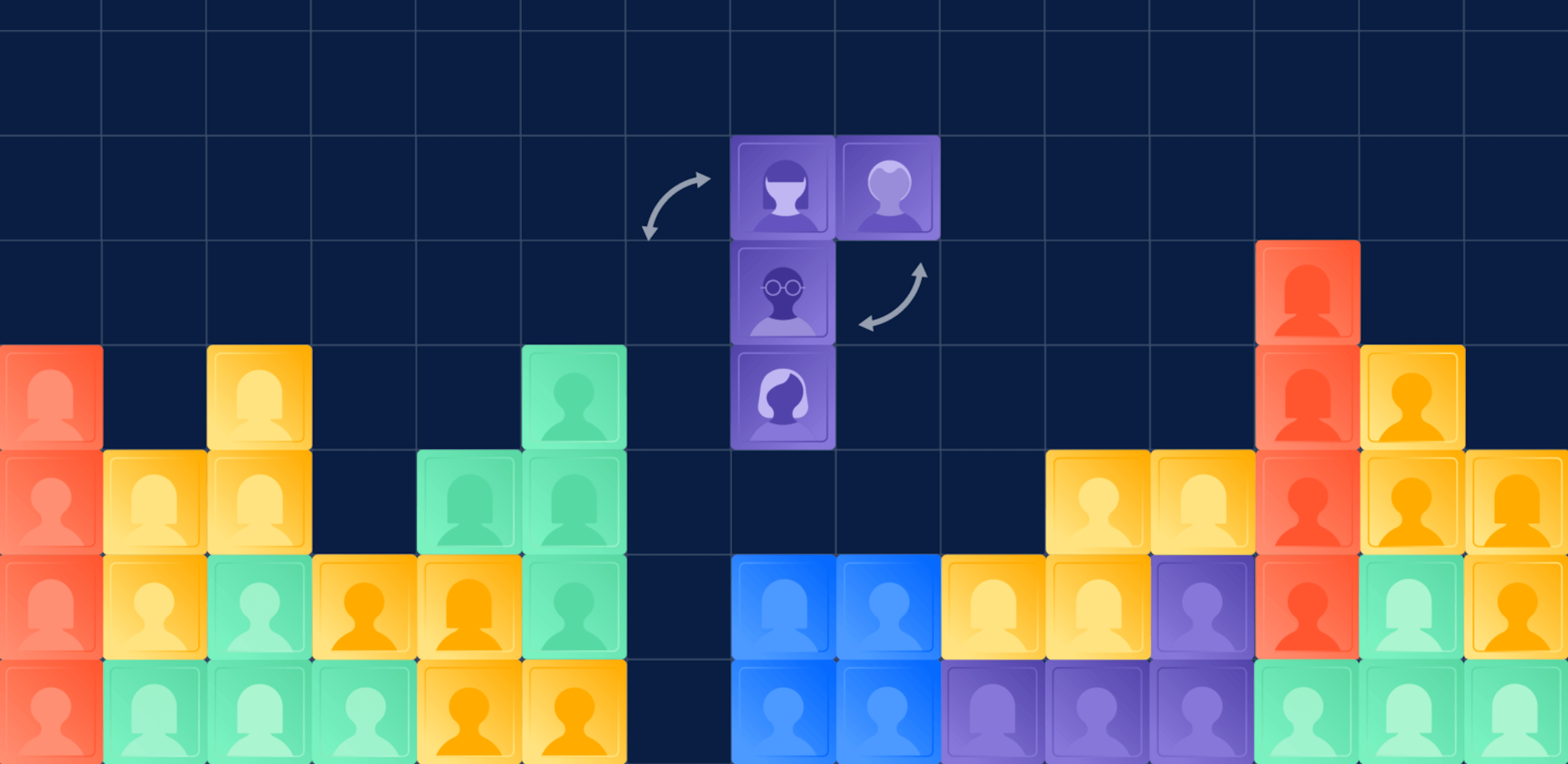 Illustration of tetris blocks containing headshots