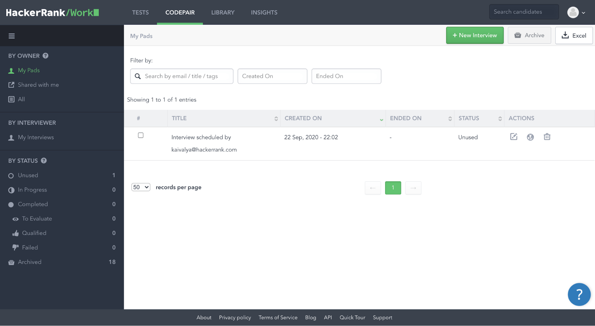 Where you can see your scheduled interviews within HackerRank