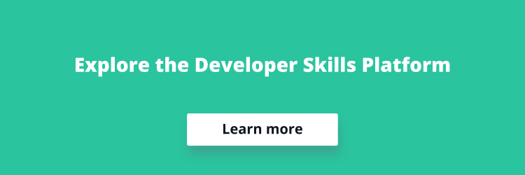 Banner with the words 'explore the developer skills platform' and a 'learn more' button