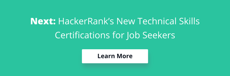Banner reading "Hackerrank's new technical skill certifications for job seekers"