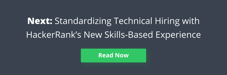 Banner reading "Next: Standardizing Technical Hiring with Hackerrank's New Skills-Based Experience"